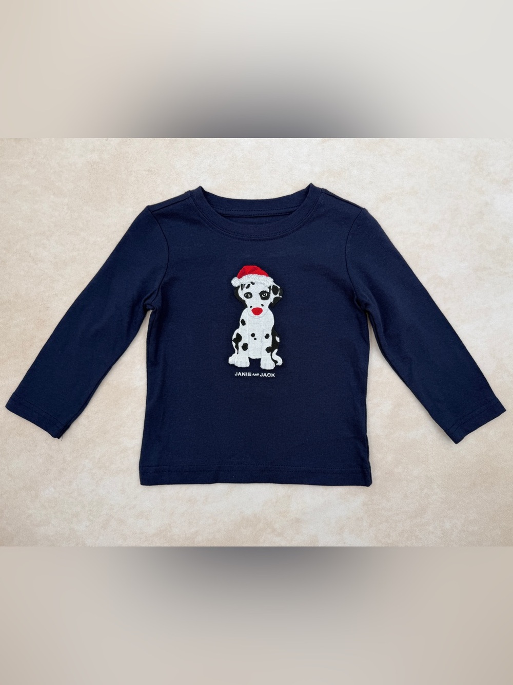 🆕 Janie and Jack Navy Long-Sleeve Tee with Dalmatian Santa